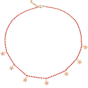Collana girocollo con Cristalli tubolari colore Rosso e charms rose gold - Stelle -Beloved_gioielli