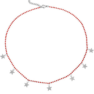 Collana girocollo con Cristalli tubolari colore Rosso e charms silver - Stelle -Beloved_gioielli