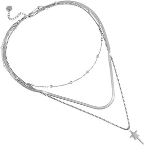 Collana in acciaio a tre file Silver con pendente - Bacchetta magica -Beloved_gioielli
