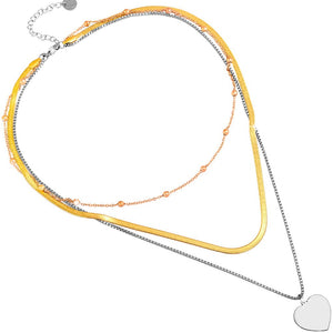 Collana in acciaio a tre file Silver, Rose gold e Gold con pendente - Cuore -Beloved_gioielli