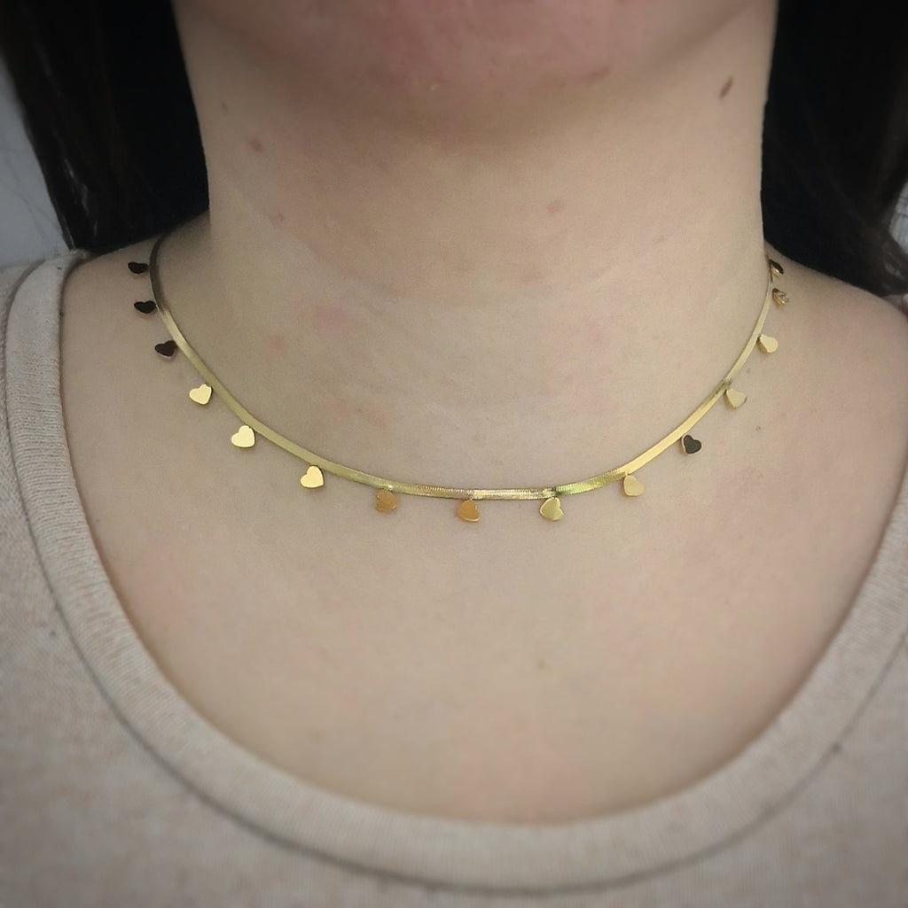 Collana in acciaio con catena Piattina colore gold - Cuori -Beloved_gioielli