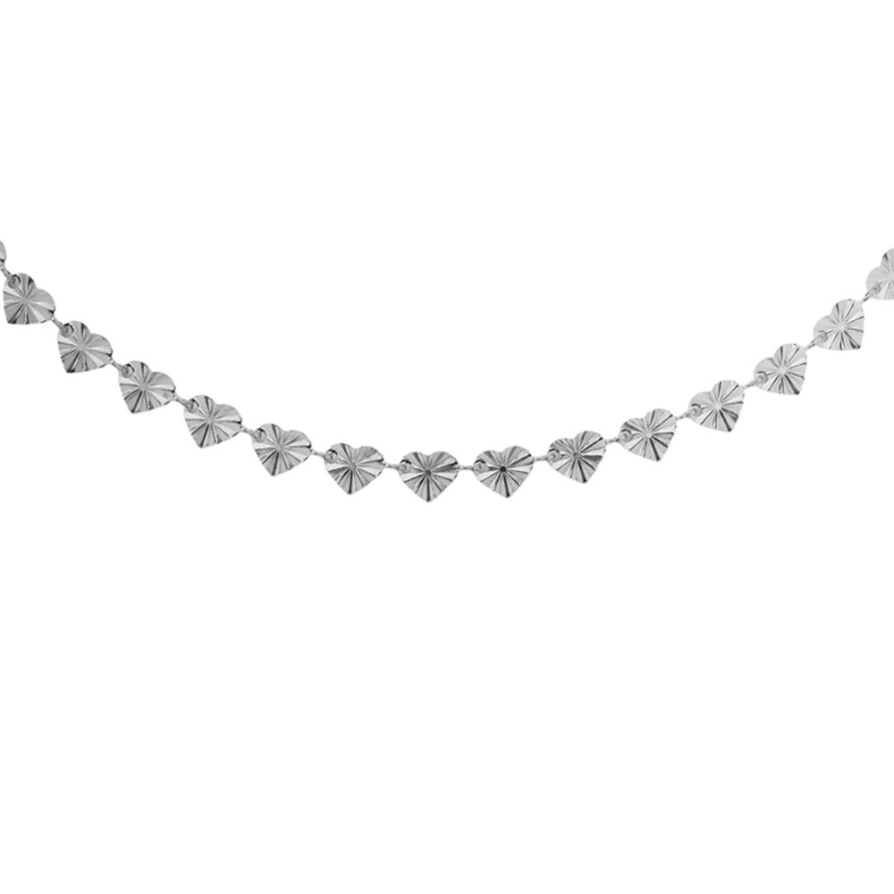 Collana in acciaio con charms in rilievo colore silver - Cuori -Beloved_gioielli