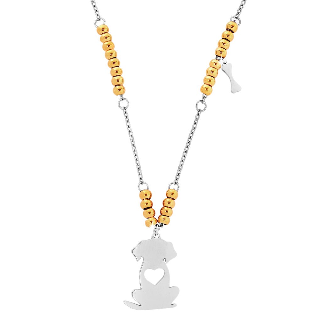 Collana in acciaio con pendente Cane e Osso - Silver e Gold -Beloved_gioielli