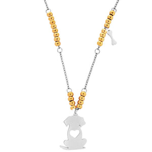 Collana in acciaio con pendente Cane e Osso - Silver e Gold -Beloved_gioielli