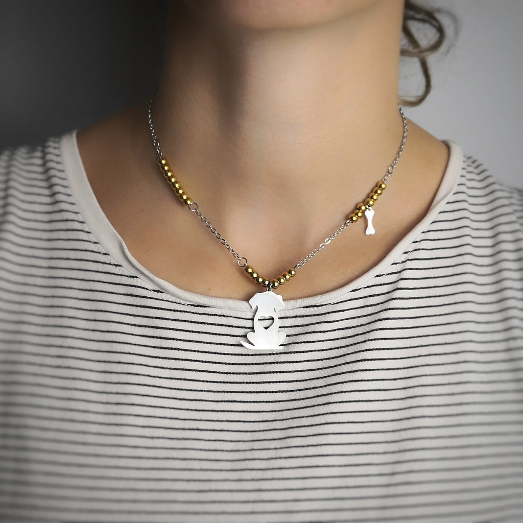 Collana in acciaio con pendente Cane e Osso - Silver e Gold -Beloved_gioielli