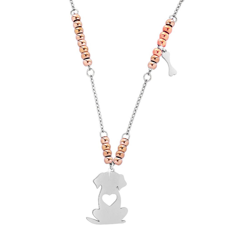 Collana in acciaio con pendente Cane e Osso - Silver e Rose gold -Beloved_gioielli