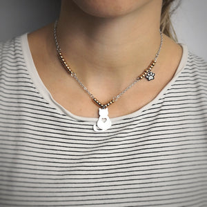 Collana in acciaio con pendente Gatto e Zampa - Silver e Rose gold -Beloved_gioielli