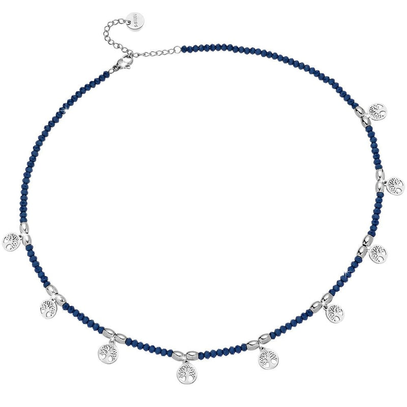 Collana in acciaio Crystal Chic - Cristalli Blu e Alberi della vita -Beloved_gioielli