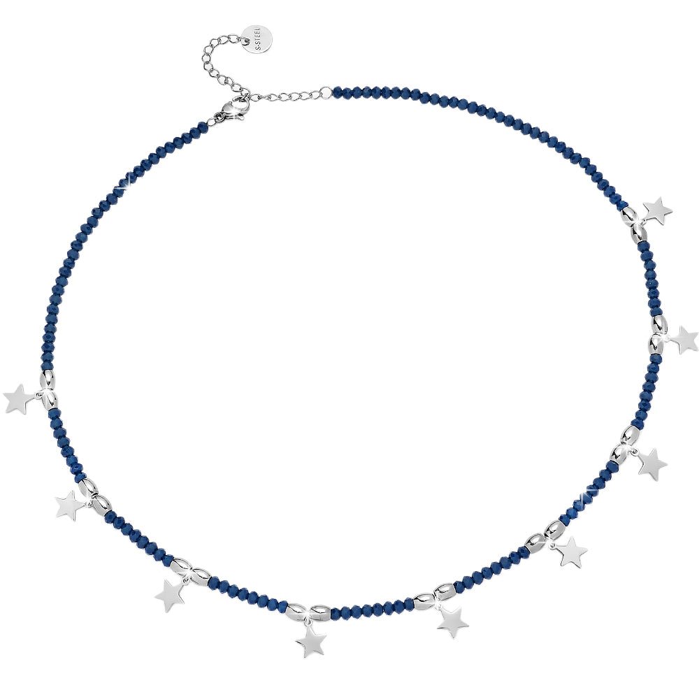 Collana in acciaio Crystal Chic - Cristalli Blu e Stelle -Beloved_gioielli