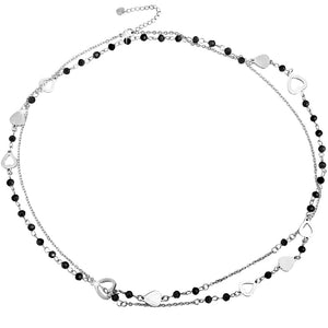 Collana lunga con cristalli Briolè Neri e charms pendenti Silver - Cuori -Beloved_gioielli