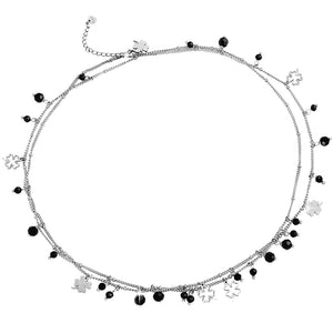 Collana lunga con cristalli Briolè Neri e charms pendenti Silver - Quadrifogli -Beloved_gioielli