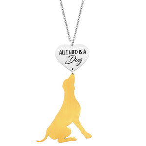 Collana lunga in acciaio con pendente Cane e Cuore con incisione - Silver e Gold -Beloved_gioielli