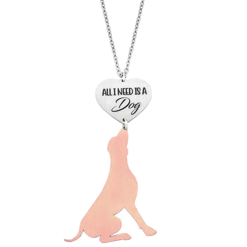 Collana lunga in acciaio con pendente Cane e Cuore con incisione - Silver e Rose gold -Beloved_gioielli