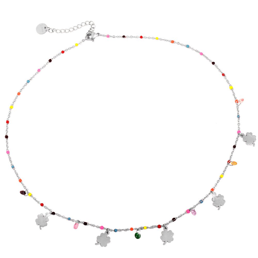 Collana SUMMER VIBES con cristalli e smalti - Silver Quadrifogli -Beloved_gioielli
