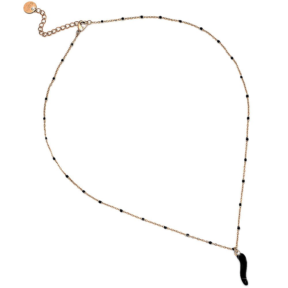 Collana unisex con cornetto e componenti smaltati - Rose gold & Nero -Beloved_gioielli