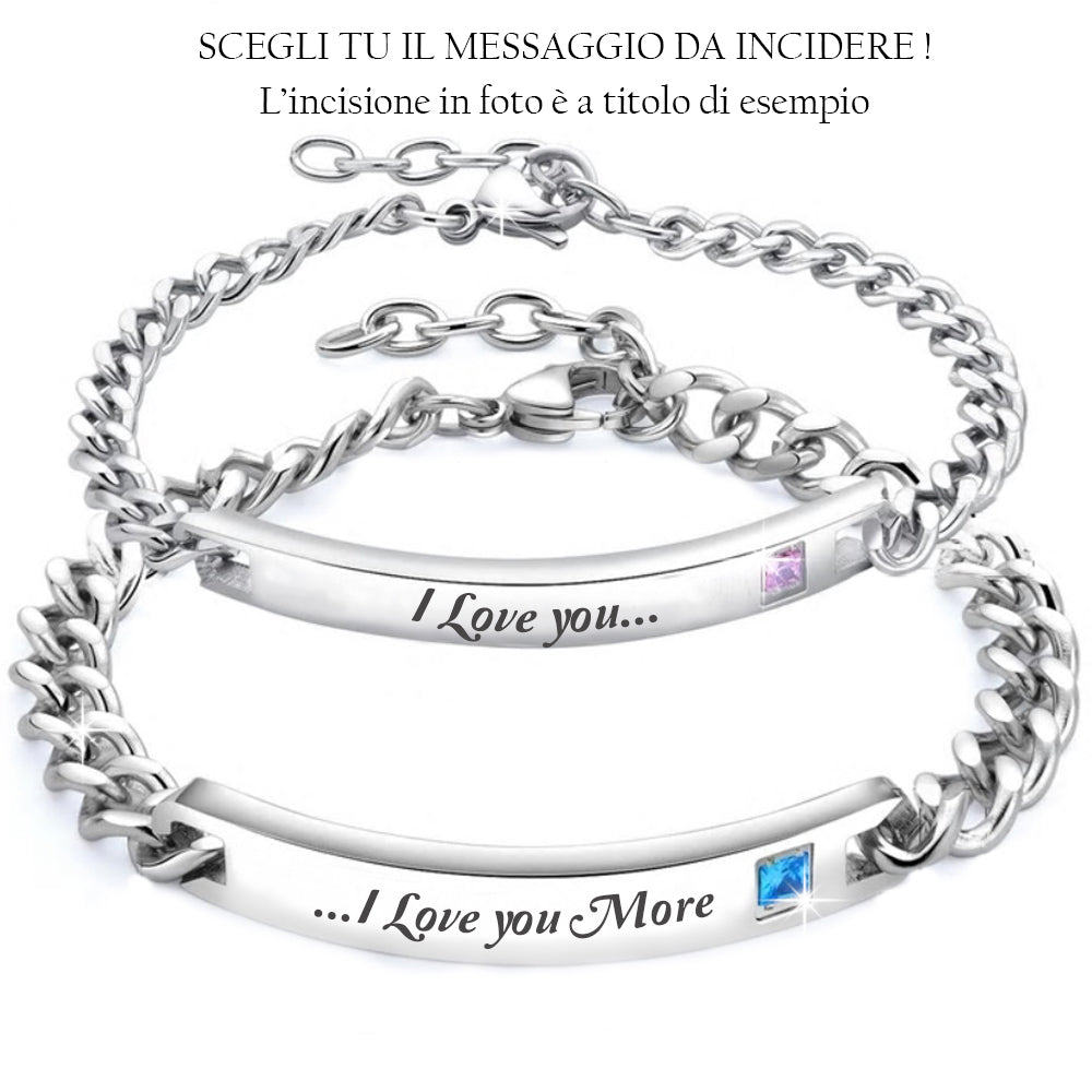 Coppia di Bracciali in acciaio con cristalli - Uomo e Donna - personalizzabili con incisione -Beloved_gioielli