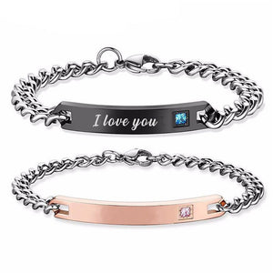 Coppia di Bracciali in acciaio con cristalli - Uomo e Donna - personalizzabili con incisione -Beloved_gioielli