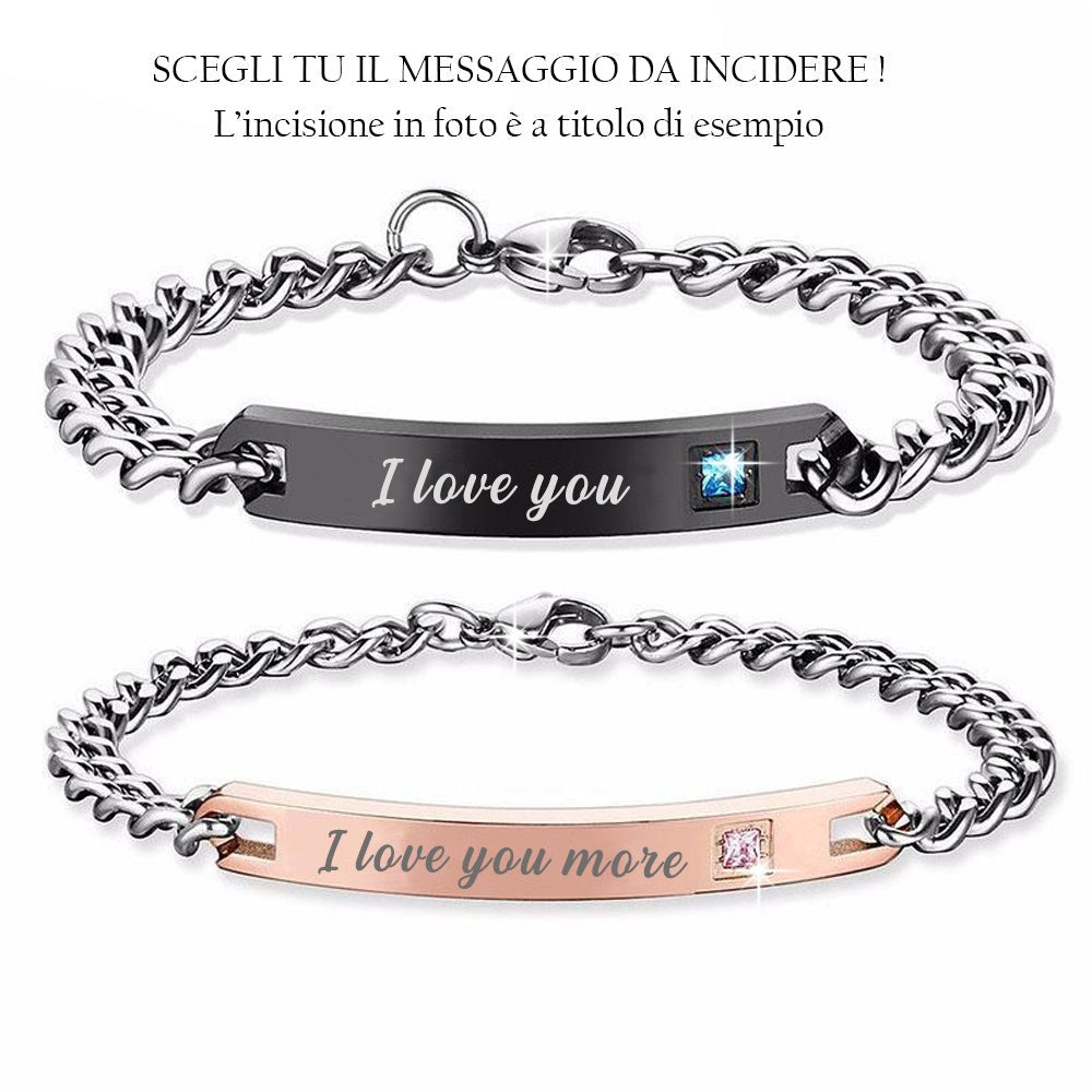 Coppia di Bracciali in acciaio con cristalli - Uomo e Donna - personalizzabili con incisione -Beloved_gioielli