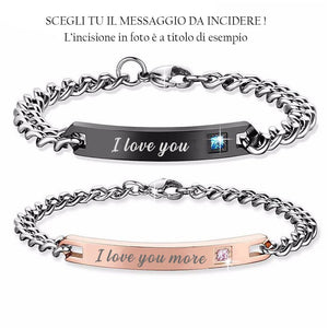 Coppia di Bracciali in acciaio con cristalli - Uomo e Donna - personalizzabili con incisione -Beloved_gioielli