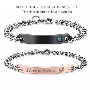 Coppia di Bracciali in acciaio con cristalli - Uomo e Donna - personalizzabili con incisione -Beloved_gioielli