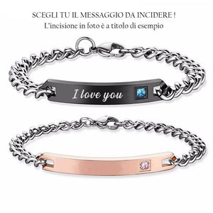 Coppia di Bracciali in acciaio con cristalli - Uomo e Donna - personalizzabili con incisione -Beloved_gioielli