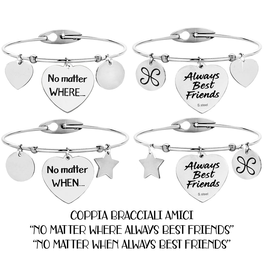 Coppia di bracciali rigidi donna con charms e incisione su due lati - "No matter.." -Beloved_gioielli