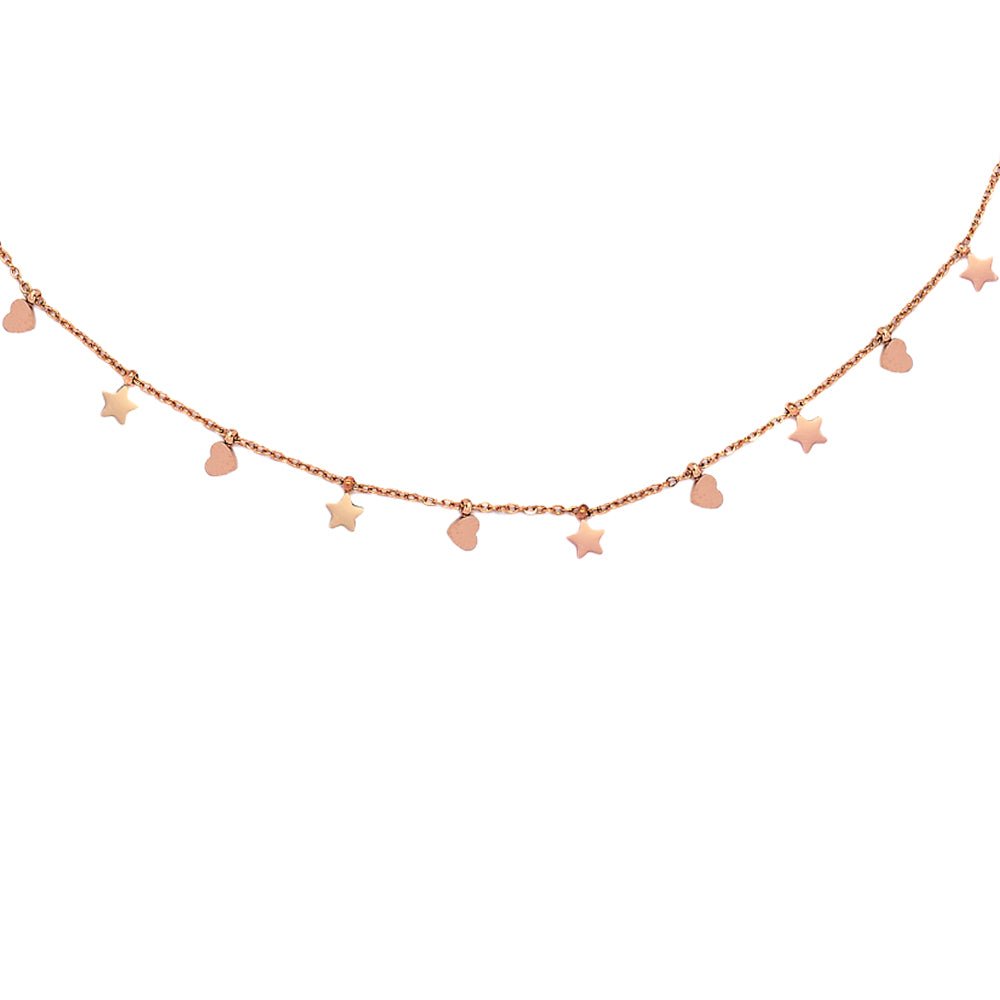 Girocollo in acciaio con charms pendenti rose gold - Stelle e cuori -Beloved_gioielli