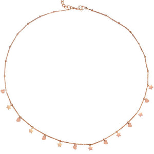 Girocollo in acciaio con charms pendenti rose gold - Stelle e cuori -Beloved_gioielli