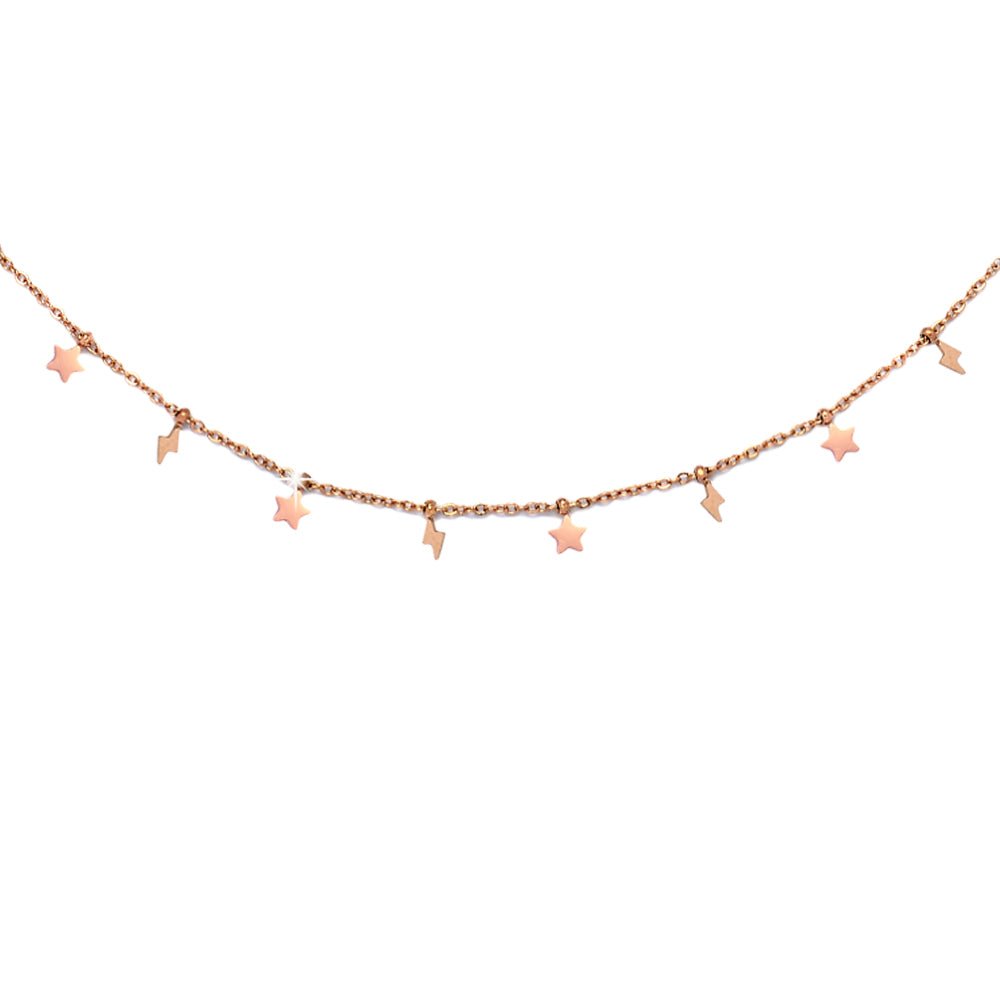 Girocollo in acciaio con charms pendenti rose gold - Stelle e fulmini -Beloved_gioielli