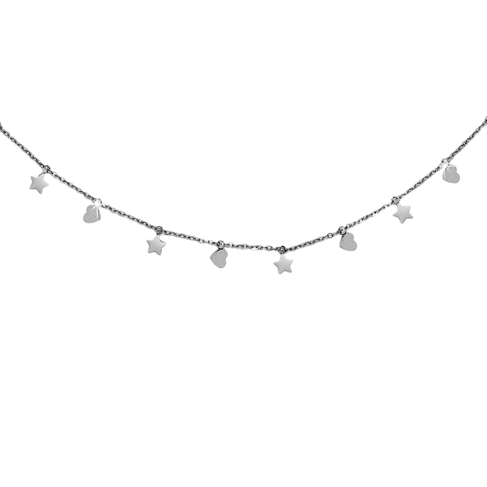 Girocollo in acciaio con charms pendenti silver - Stelle e cuori -Beloved_gioielli