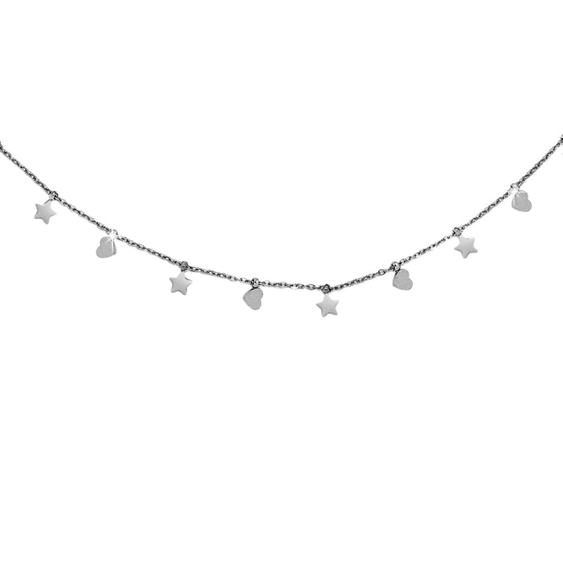 Girocollo in acciaio con charms pendenti silver - Stelle e cuori -Beloved_gioielli