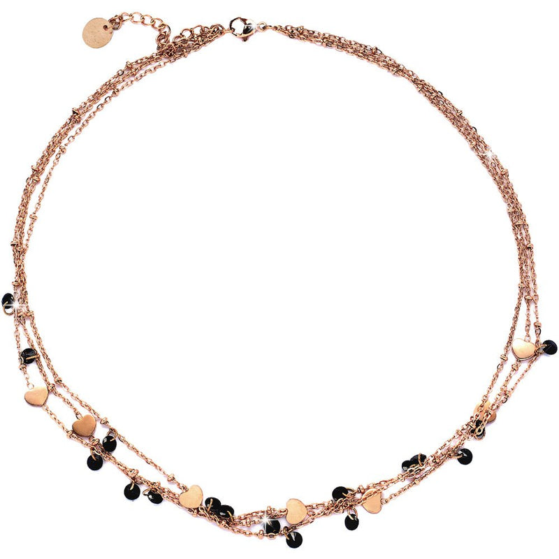 Girocollo stretto 3 file Rose gold con cristalli e Cuori -Beloved_gioielli