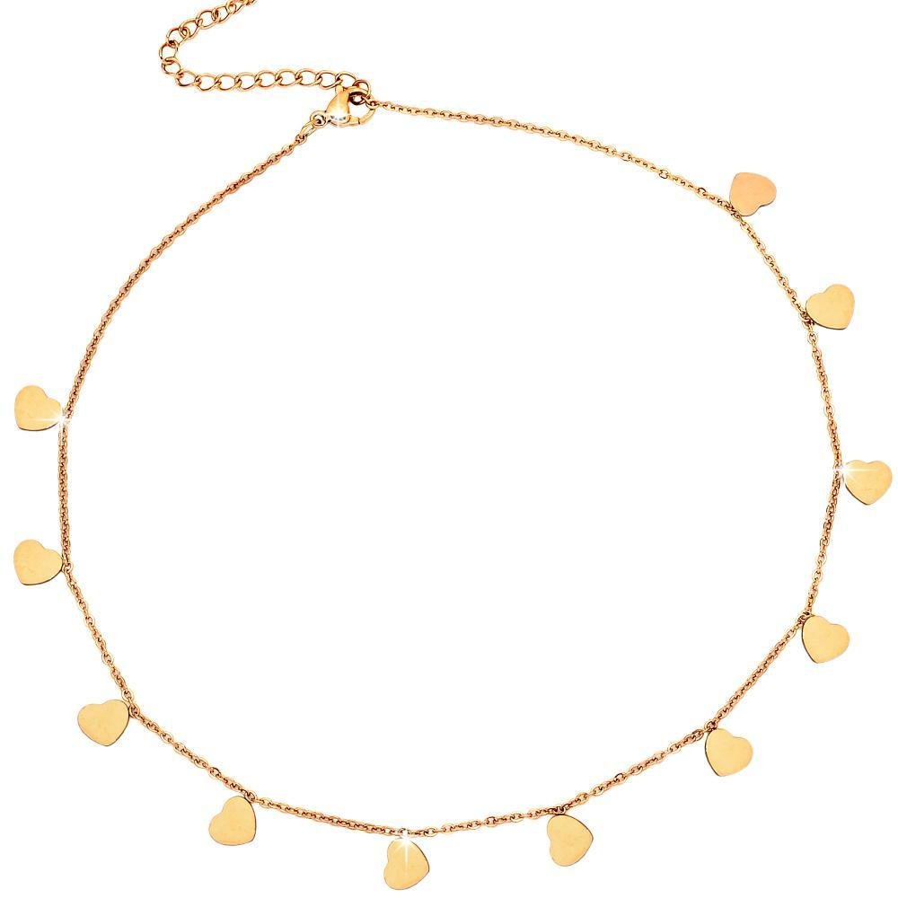 Girocollo stretto donna con 11 Cuori pendenti Rose gold -Beloved_gioielli