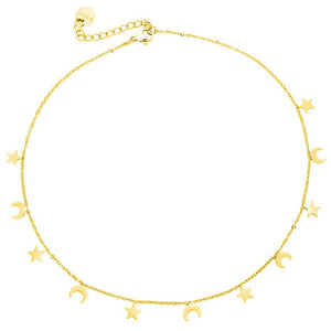 Girocollo stretto donna con 11 Mezzelune e Stelle pendenti Gold -Beloved_gioielli