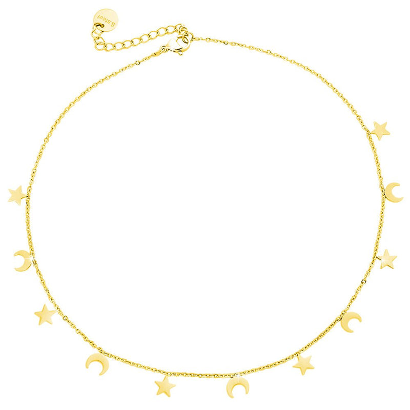 Girocollo stretto donna con 11 Mezzelune e Stelle pendenti Gold -Beloved_gioielli