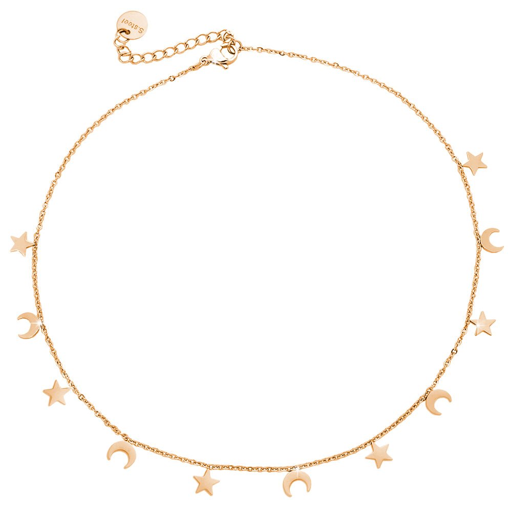 Girocollo stretto donna con 11 Mezzelune e Stelle pendenti Rose gold -Beloved_gioielli