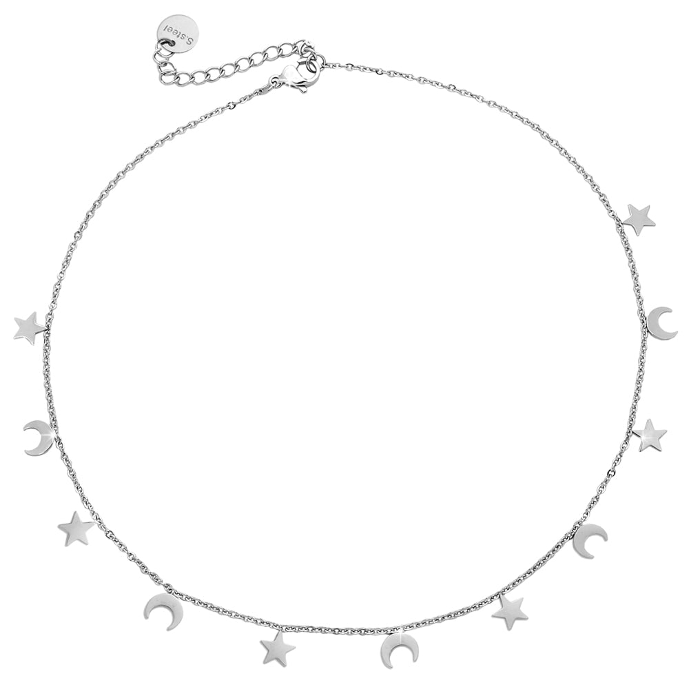Girocollo stretto donna con 11 Mezzelune e Stelle pendenti Silver -Beloved_gioielli