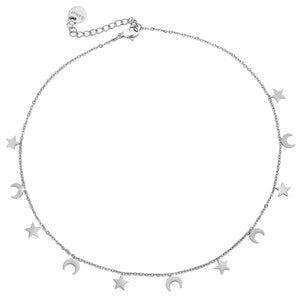 Girocollo stretto donna con 11 Mezzelune e Stelle pendenti Silver -Beloved_gioielli