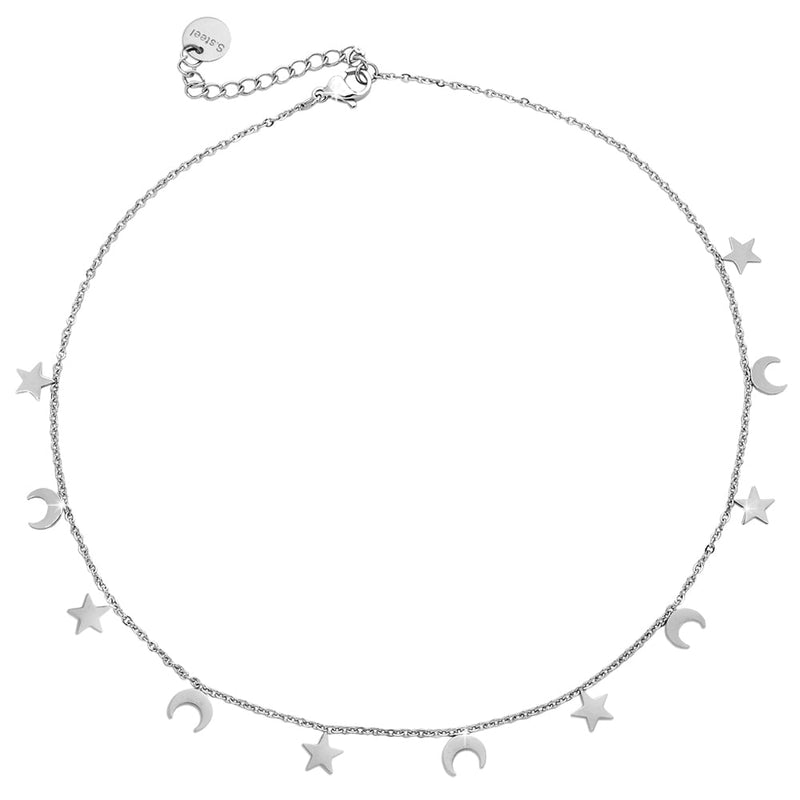 Girocollo stretto donna con 11 Mezzelune e Stelle pendenti Silver -Beloved_gioielli