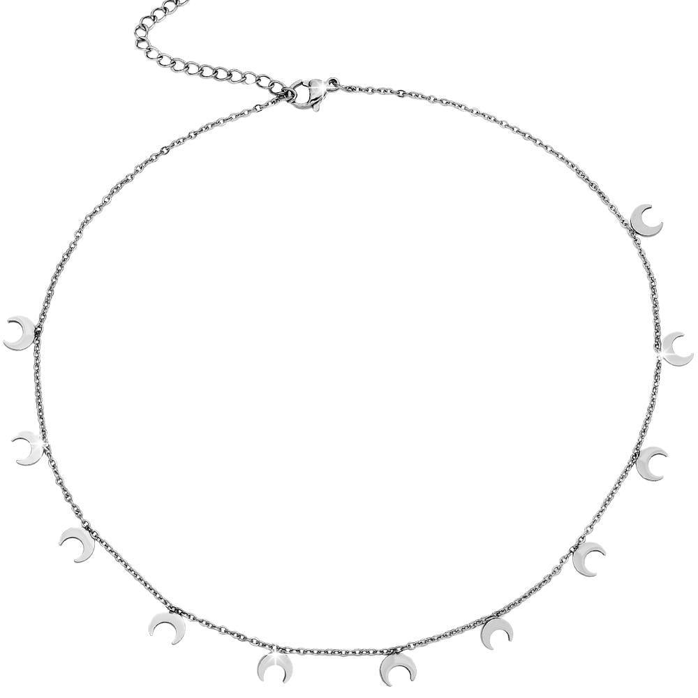 Girocollo stretto donna con 11 Mezzelune pendenti Silver -Beloved_gioielli