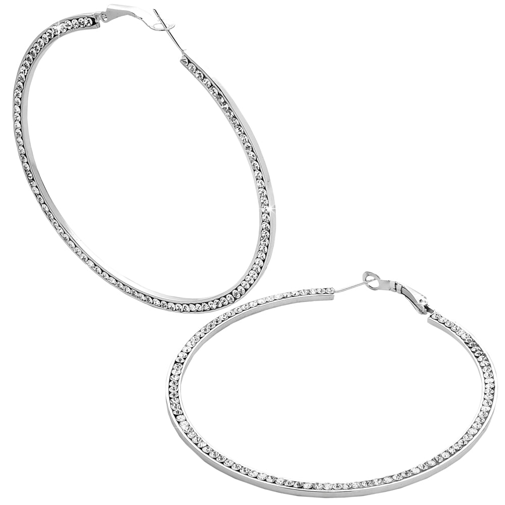 Orecchini a cerchio in acciaio con cristalli - Misura XL Silver -Beloved_gioielli