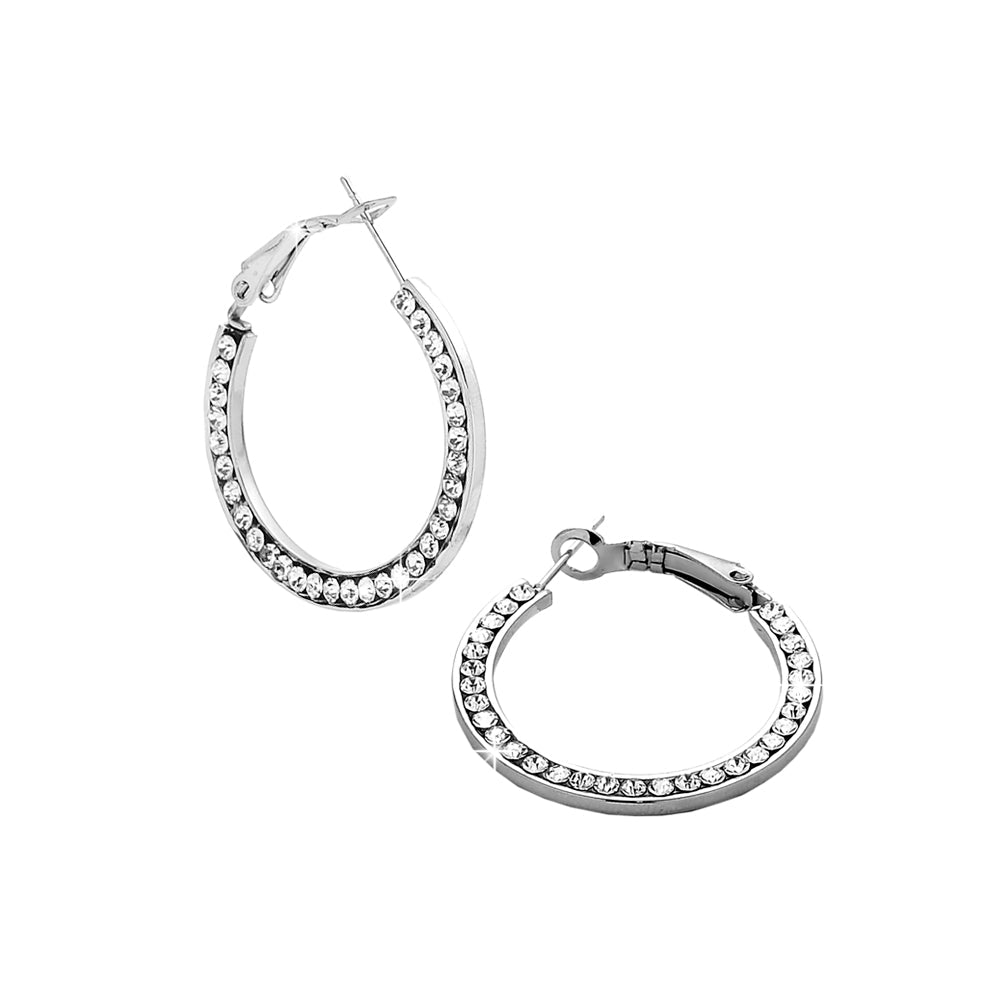 Orecchini a cerchio in acciaio con cristalli - Misura XS Silver -Beloved_gioielli