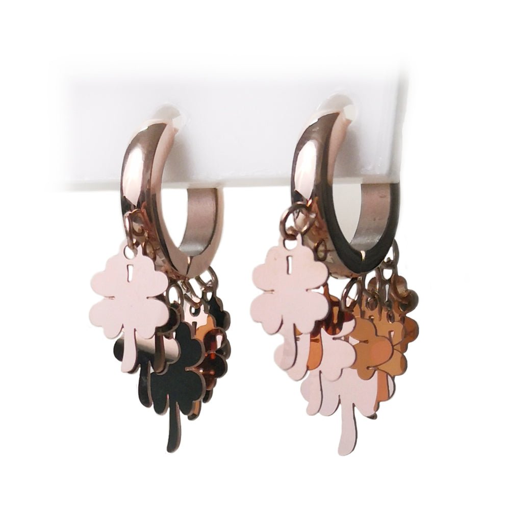 Orecchini con charms pendenti colore rose gold Quadrifoglio