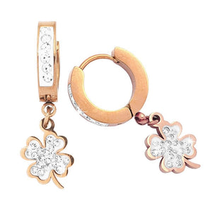 Orecchini con pendente e cristalli bianchi - Quadrifoglio Rose gold -Beloved_gioielli