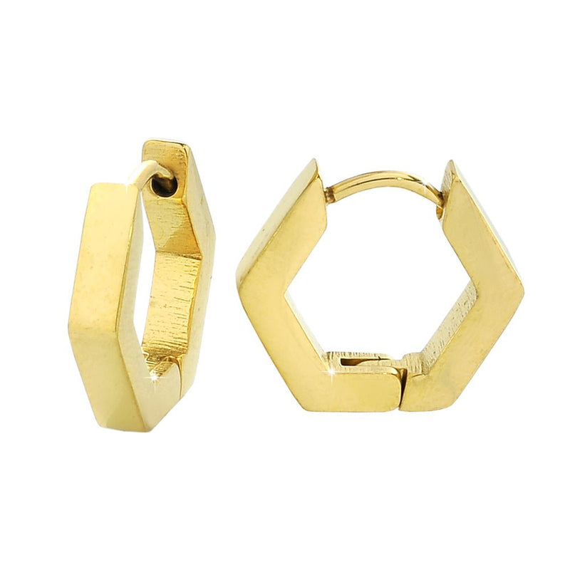 Orecchini Geometrici in acciaio colore Gold - Forma Esagonale -Beloved_gioielli