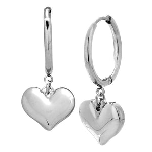 Orecchini in Acciaio a Cerchio con Cuore Bombato Pendente Silver -Beloved_gioielli