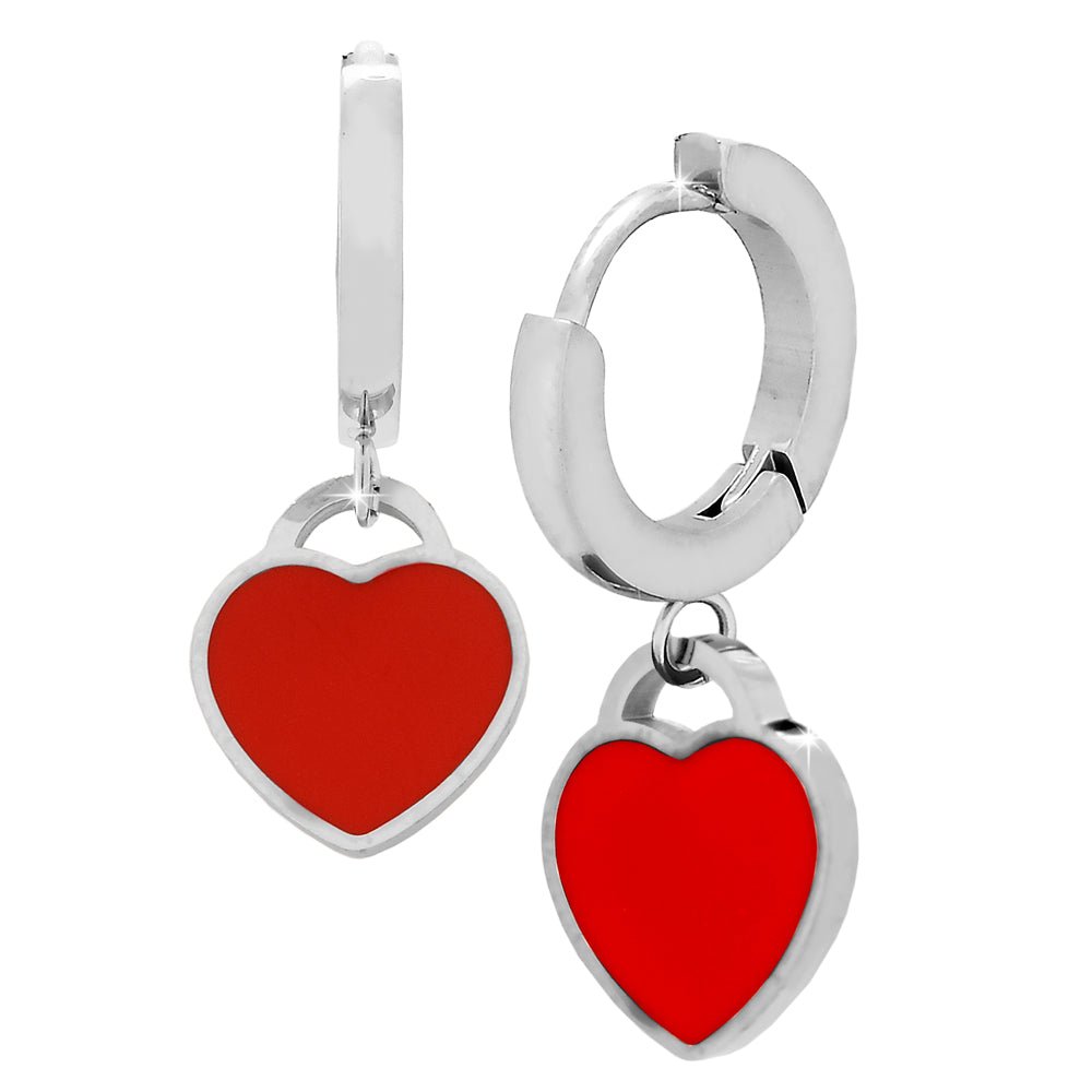 Orecchini A Cerchio Con Cuore Pendente In Acciaio Inox Da Donna - Foto 3