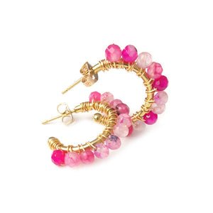 Orecchini in acciaio colore gold con cristalli naturali - Cerchio cristalli Fucsia -Beloved_gioielli