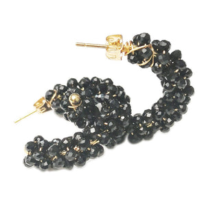 Orecchini in acciaio colore gold con cristalli naturali - Cerchio cristalli Neri -Beloved_gioielli
