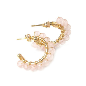 Orecchini in acciaio colore gold con cristalli naturali - Cerchio cristalli Rosa chiaro -Beloved_gioielli